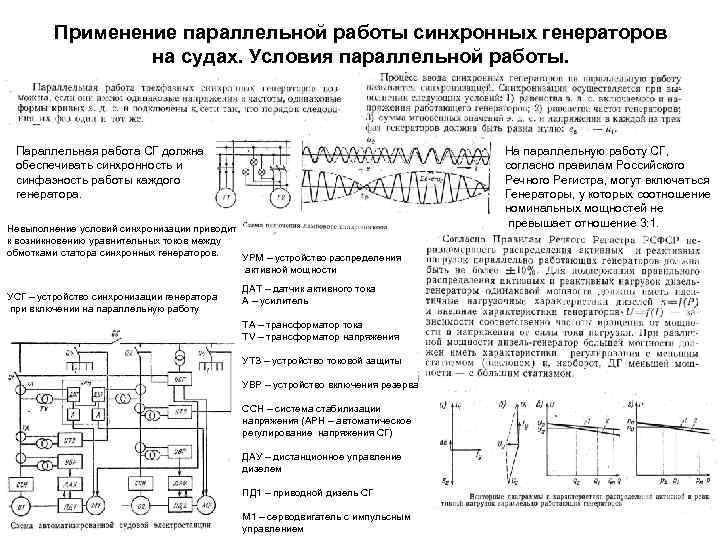 Применение параллельной работы синхронных генераторов на судах. Условия параллельной работы. Параллельная работа СГ должна