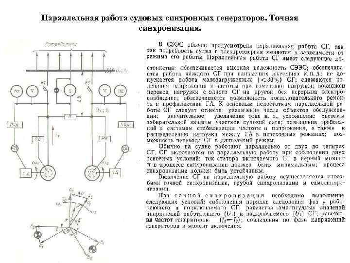 Параллельная работа судовых синхронных генераторов. Точная синхронизация. 