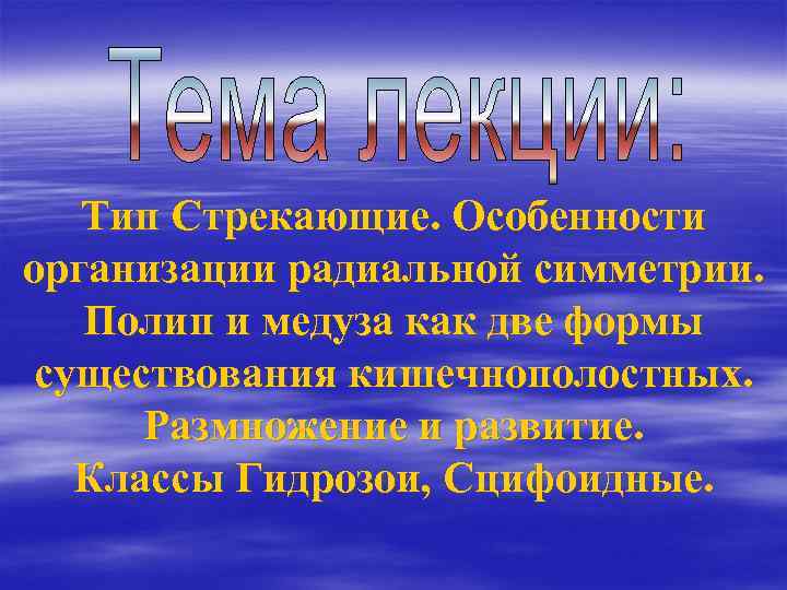 Тип Стрекающие. Особенности организации радиальной симметрии. Полип и медуза как две формы существования кишечнополостных.