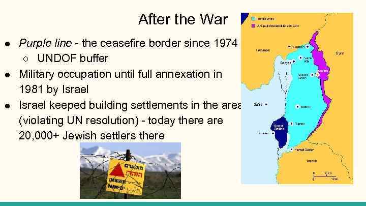 After the War ● Purple line - the ceasefire border since 1974 ○ UNDOF