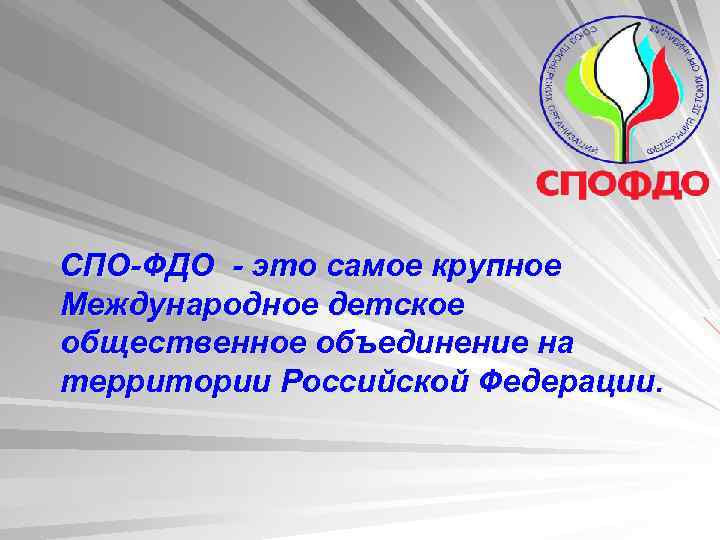 СПО-ФДО - это самое крупное Международное детское общественное объединение на территории Российской Федерации. 