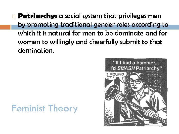  Patriarchy: a social system that privileges men by promoting traditional gender roles according