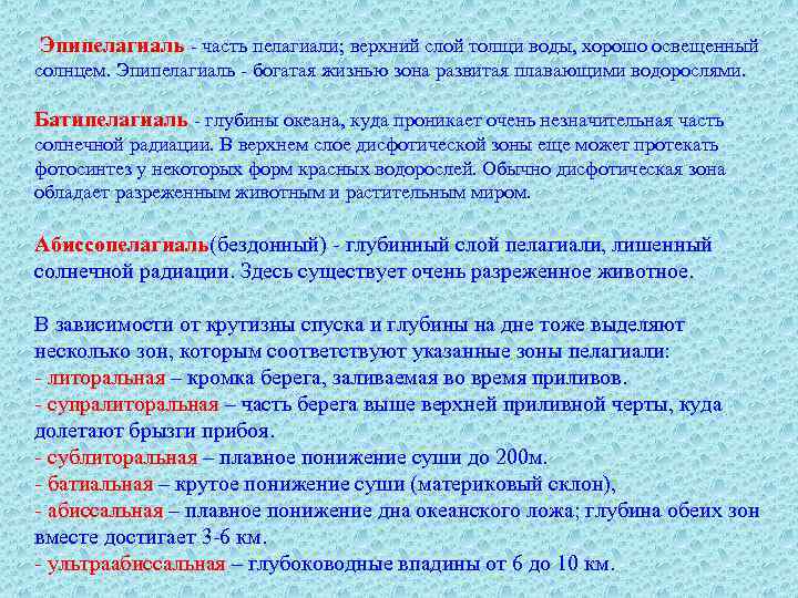  Эпипелагиаль - часть пелагиали; верхний слой толщи воды, хорошо освещенный солнцем. Эпипелагиаль -