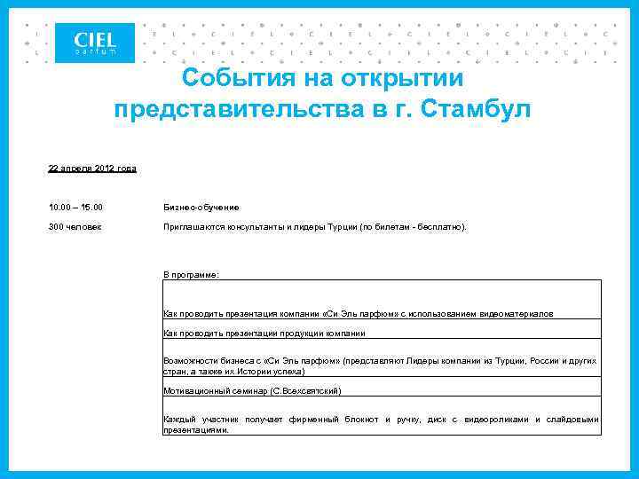События на открытии представительства в г. Стамбул 22 апреля 2012 года 10. 00 –