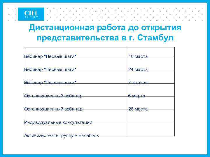 Дистанционная работа до открытия представительства в г. Стамбул Вебинар "Первые шаги" 10 марта Вебинар