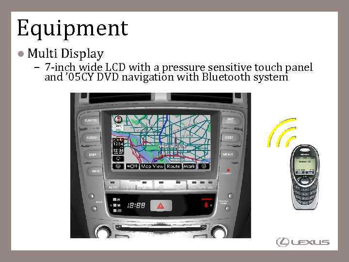 Equipment Multi Display – 7 -inch wide LCD with a pressure sensitive touch panel