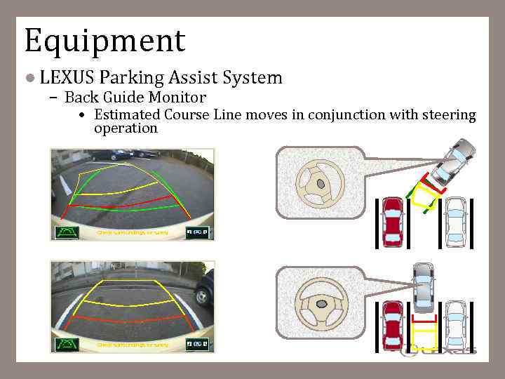 Equipment LEXUS Parking Assist System – Back Guide Monitor • Estimated Course Line moves