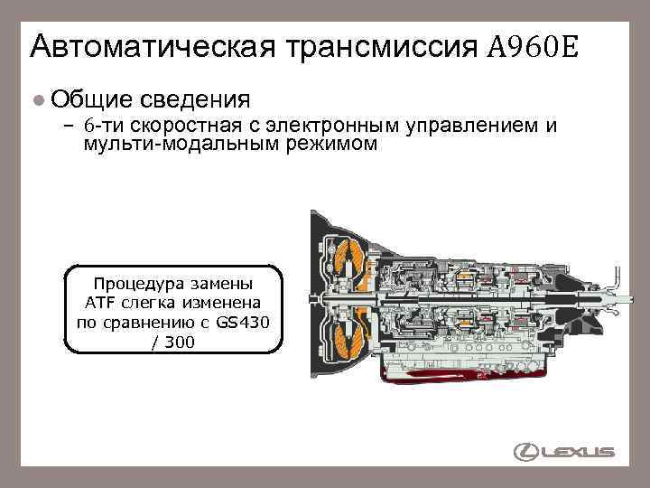 Автоматическая трансмиссия A 960 E Общие сведения – 6 -ти скоростная с электронным управлением