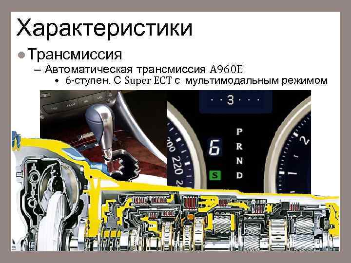 Характеристики Трансмиссия – Автоматическая трансмиссия A 960 E • 6 -ступен. С Super ECT