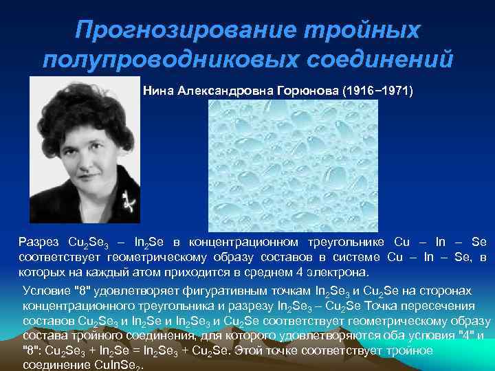 Прогнозирование тройных полупроводниковых соединений Нина Александровна Горюнова (1916− 1971) Разрез Cu 2 Se 3