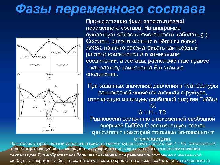 Фазы переменного состава Промежуточная фаза является фазой переменного состава. На диаграмме существует область гомогенности