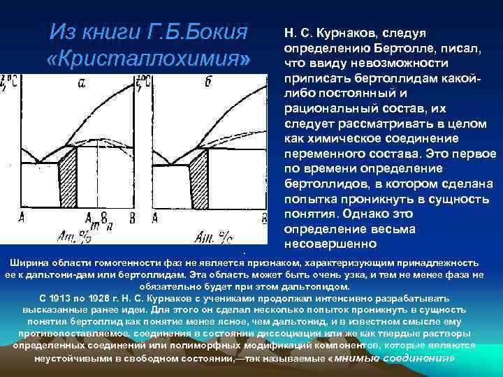 Из книги Г. Б. Бокия «Кристаллохимия» . Н. С. Курнаков, следуя определению Бертолле, писал,