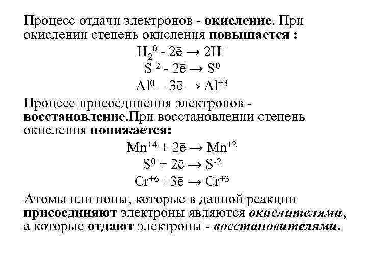 Укажите процессы восстановления