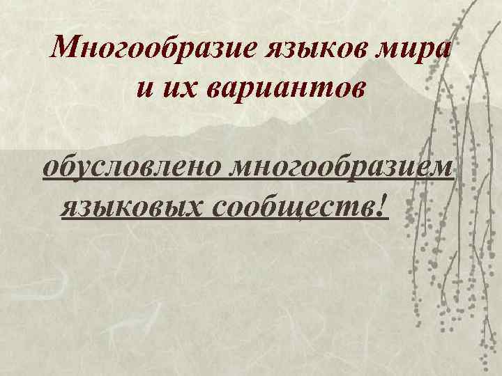 Многообразие языков мира и их вариантов oбусловлено многообразием языковых сообществ! 