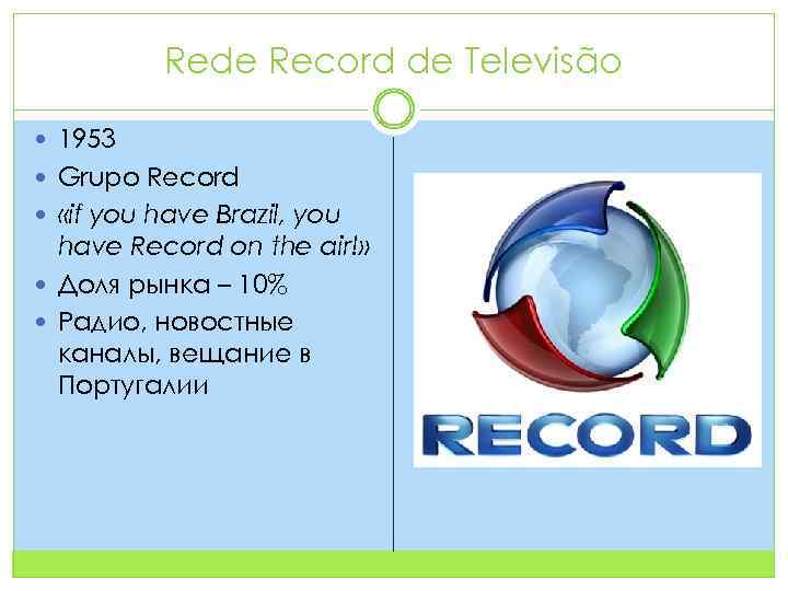 Rede Record de Televisão 1953 Grupo Record «if you have Brazil, you have Record