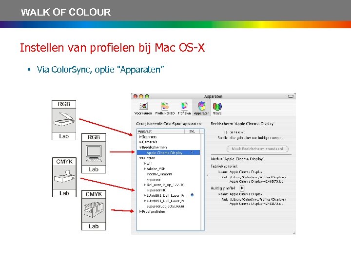 WALK OF COLOUR Instellen van profielen bij Mac OS-X § Via Color. Sync, optie