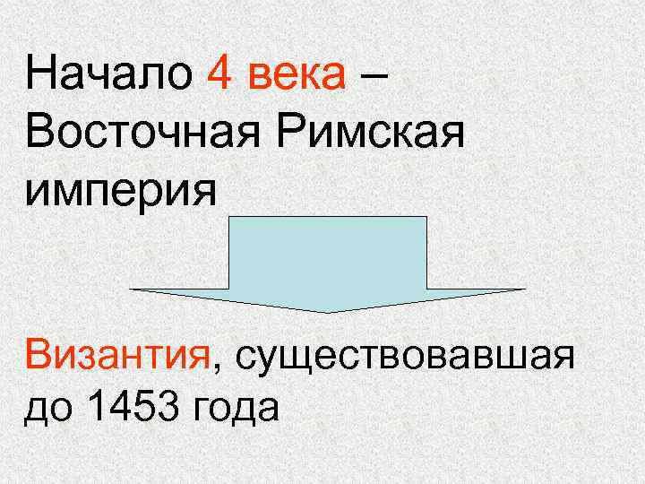 Начало 4 века – Восточная Римская империя Византия, существовавшая до 1453 года 