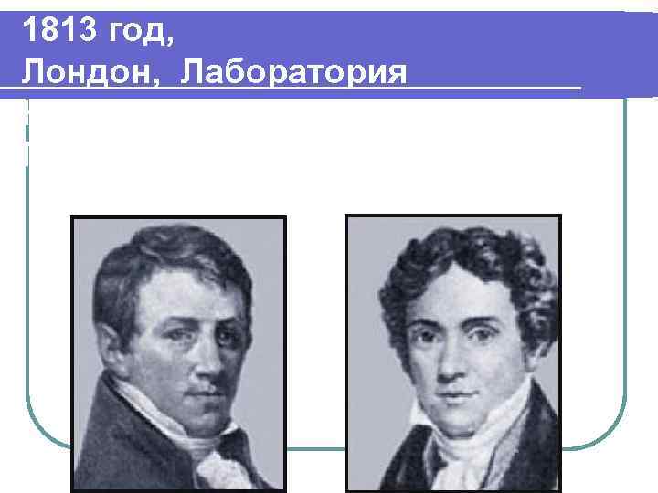 1813 год, Лондон, Лаборатория Королевского института, Гемфри Дэви и Майкл Фарадей. 
