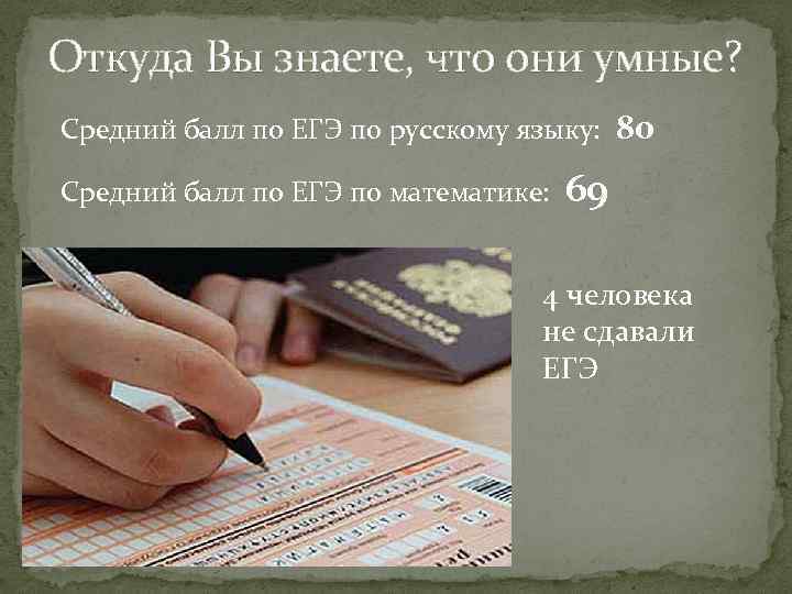 Откуда Вы знаете, что они умные? Средний балл по ЕГЭ по русскому языку: Средний