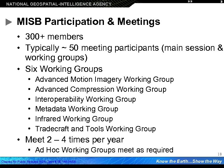 NATIONAL GEOSPATIAL-INTELLIGENCE AGENCY MISB Participation & Meetings • 300+ members • Typically ~ 50