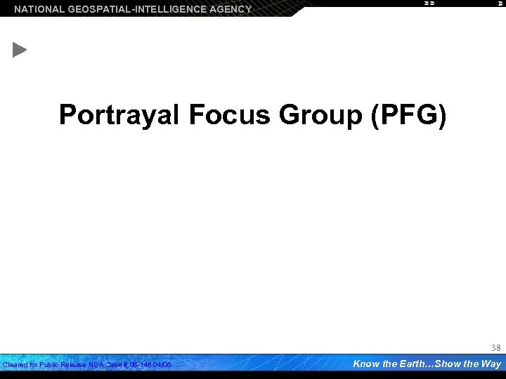 NATIONAL GEOSPATIAL-INTELLIGENCE AGENCY Portrayal Focus Group (PFG) 38 Cleared for Public Release NGA Case
