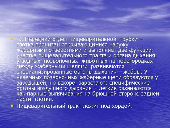  • 3. Передний отдел пищеварительной трубки – • глотка пронизан открывающимися наружу жаберными