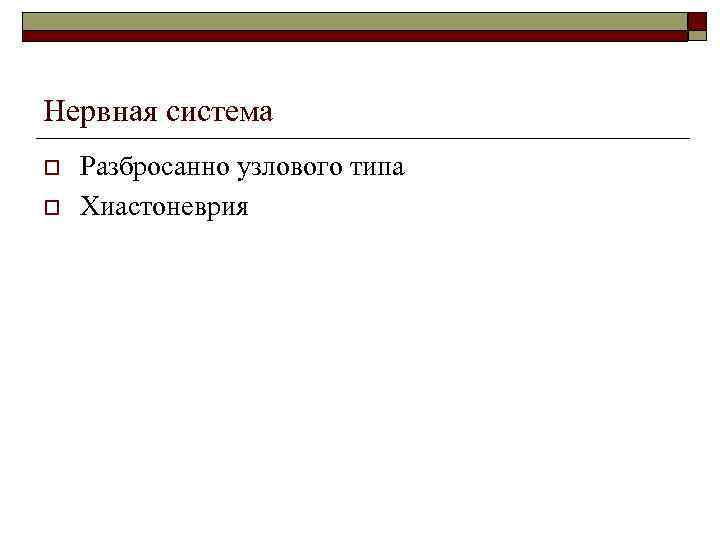 Нервная система o o Разбросанно узлового типа Хиастоневрия 