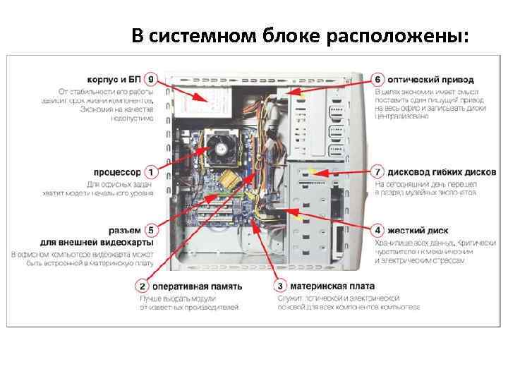 В системном блоке расположены: 