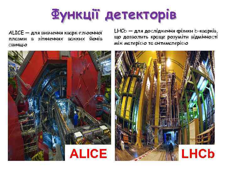 Функції детекторів ALICE — для вивчення кварк-глюонної плазми в зіткненнях важких йонів свинцю ALICE