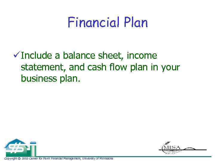 Financial Plan ü Include a balance sheet, income statement, and cash flow plan in