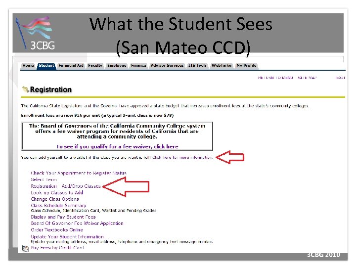 What the Student Sees (San Mateo CCD) 