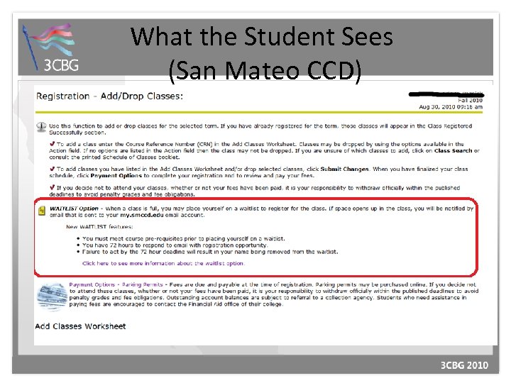What the Student Sees (San Mateo CCD) 