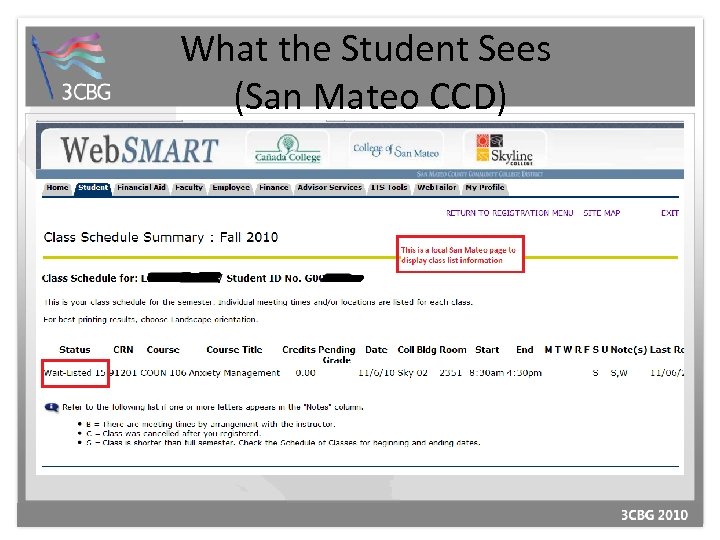 What the Student Sees (San Mateo CCD) 