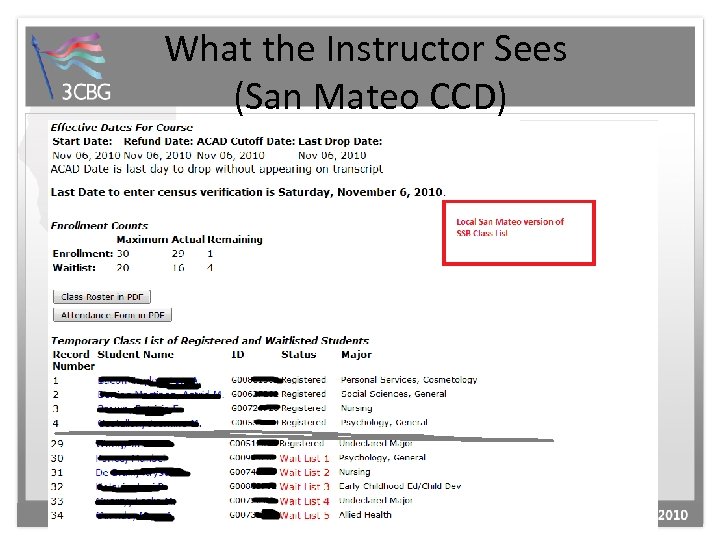 What the Instructor Sees (San Mateo CCD) 