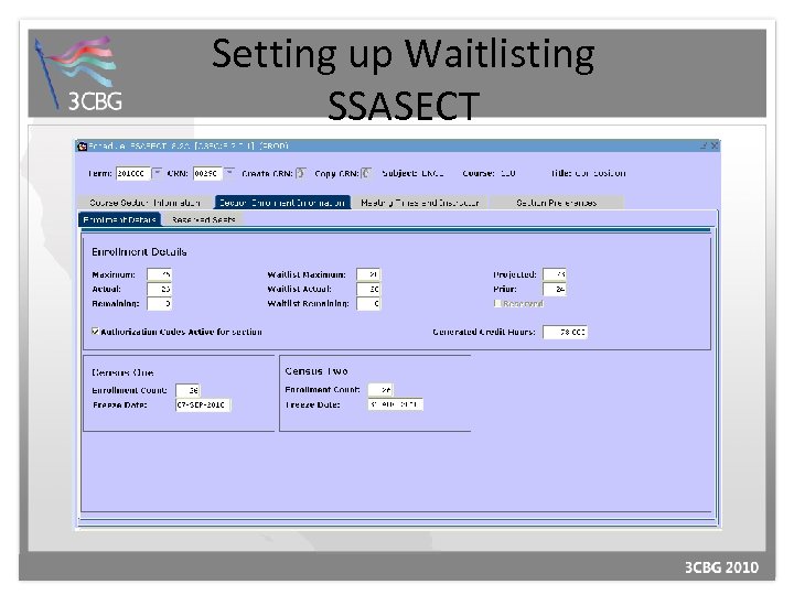 Setting up Waitlisting SSASECT 