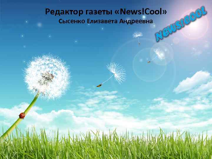 Редактор газеты «News!Cool» Сысенко Елизавета Андреевна 