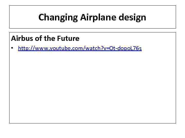 Changing Airplane design Airbus of the Future • http: //www. youtube. com/watch? v=Ot-dopo. L