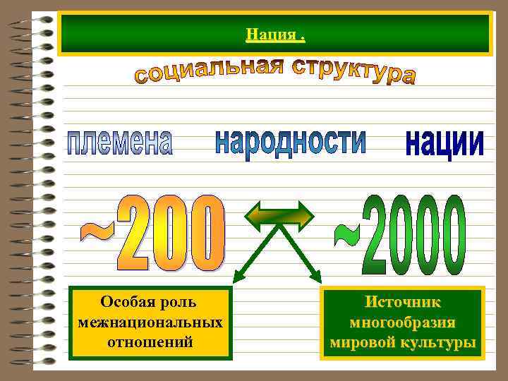Нация. Особая роль межнациональных отношений Источник многообразия мировой культуры 
