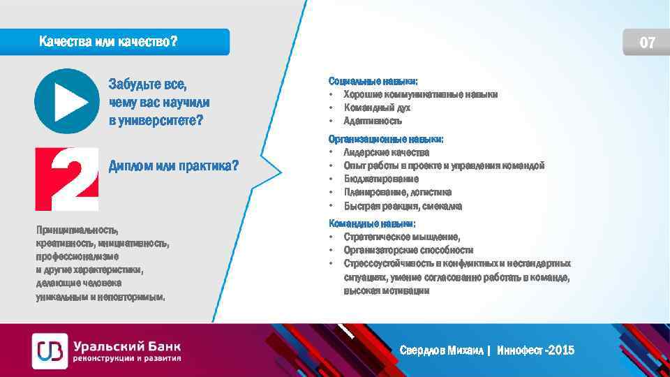 Качества или качество? Забудьте все, чему вас научили в университете? Диплом или практика? Принципиальность,