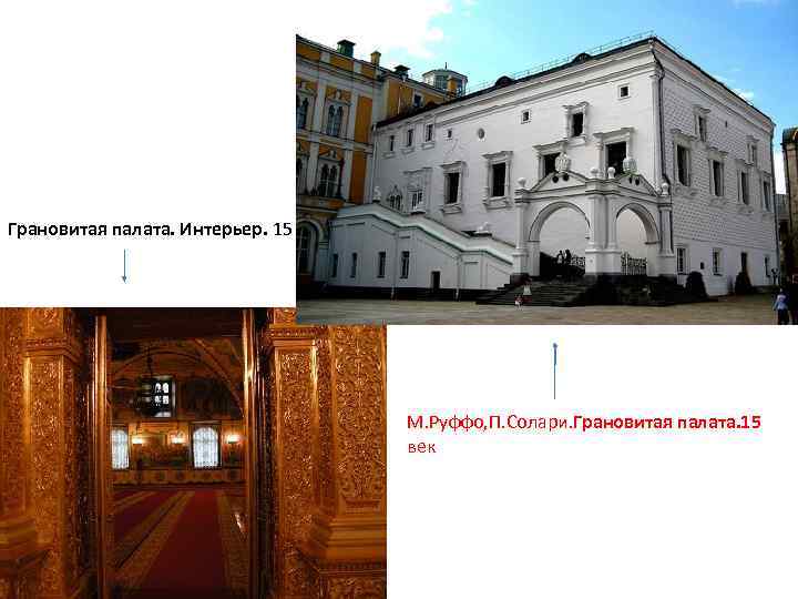 Грановитая палата. Интерьер. 15 век М. Руффо, П. Солари. Грановитая палата. 15 век 
