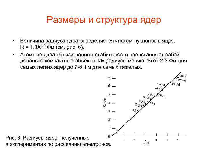 Pазмеры и структура ядер • • Величина радиуса ядра определяется числом нуклонов в ядре,