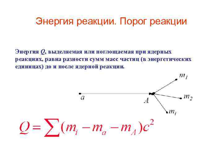 Энергия после. Пороговая энергия реакции формула. Формула порога ядерной реакции. Поглощение и выделение энергии при ядерных реакциях. Порог реакции формула.