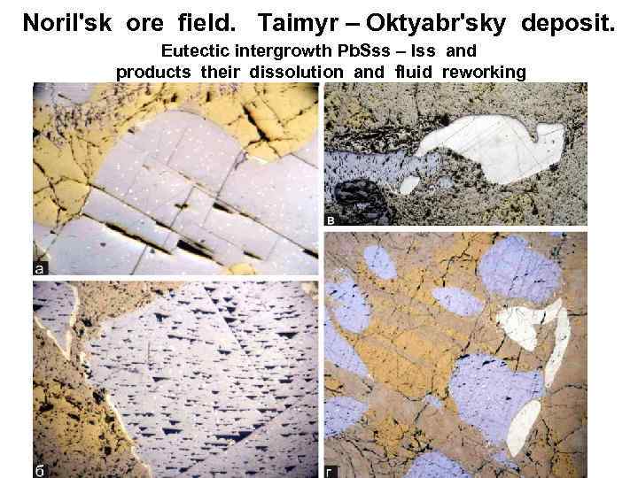 Noril'sk ore field. Taimyr – Oktyabr'sky deposit. Eutectic intergrowth Pb. Sss – Iss and