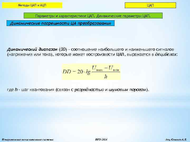 ЦАП Методы ЦАП и АЦП Параметры и характеристики ЦАП. Динамические параметры ЦАП. Динамические погрешности
