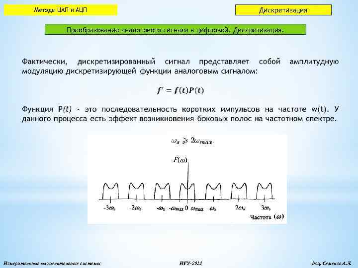 Дискретизация Методы ЦАП и АЦП Преобразование аналогового сигнала в цифровой. Дискретизация. Измерительные вычислительные системы