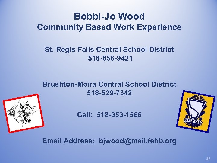 Bobbi-Jo Wood Community Based Work Experience St. Regis Falls Central School District 518 -856