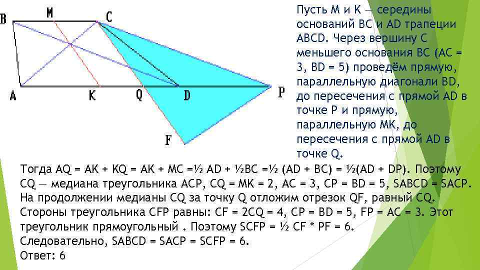 Через точку пересечения диагоналей квадрата abcd. Прямая параллельная диагонали. Середины оснований трапеции. Через середины оснований трапеции проведена прямая. Через вершину c проведём прямую, параллельную диагонали bd.