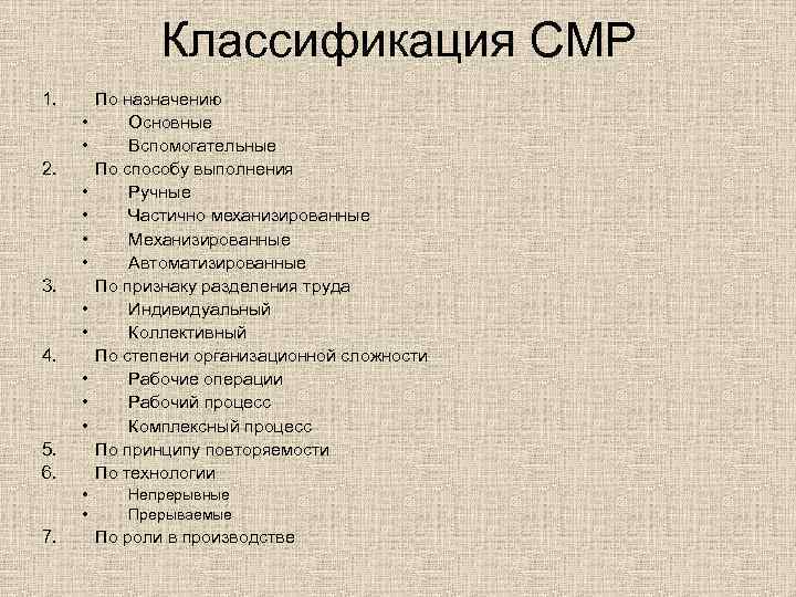 Классификация СМР 1. • • 2. • • 3. • • 4. • •