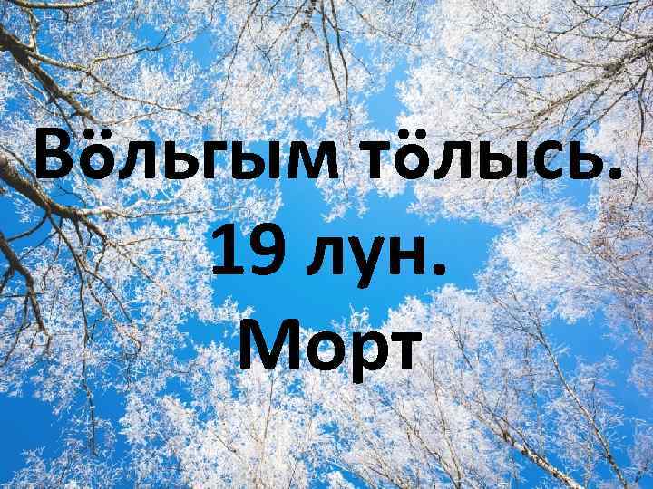 Вöльгым тöлысь. 19 лун. Морт 