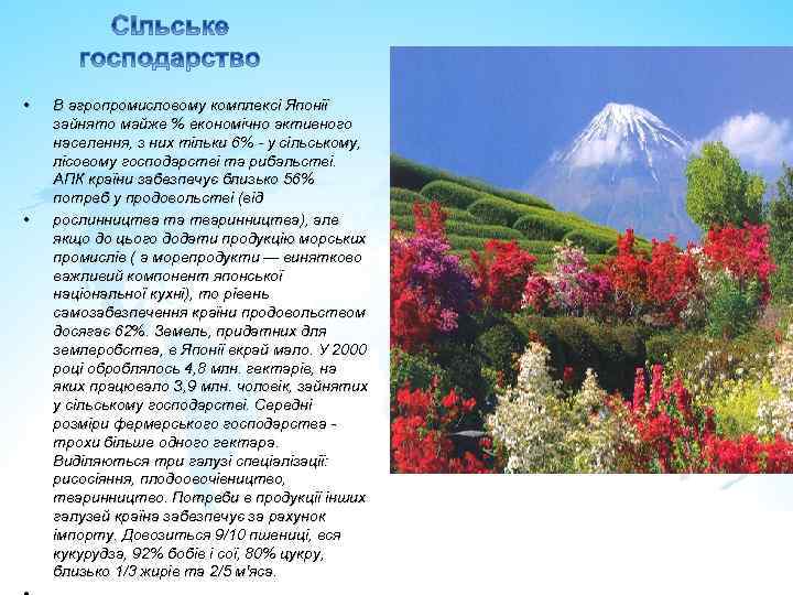  • • В агропромисловому комплексі Японії зайнято майже % економічно активного населення, з